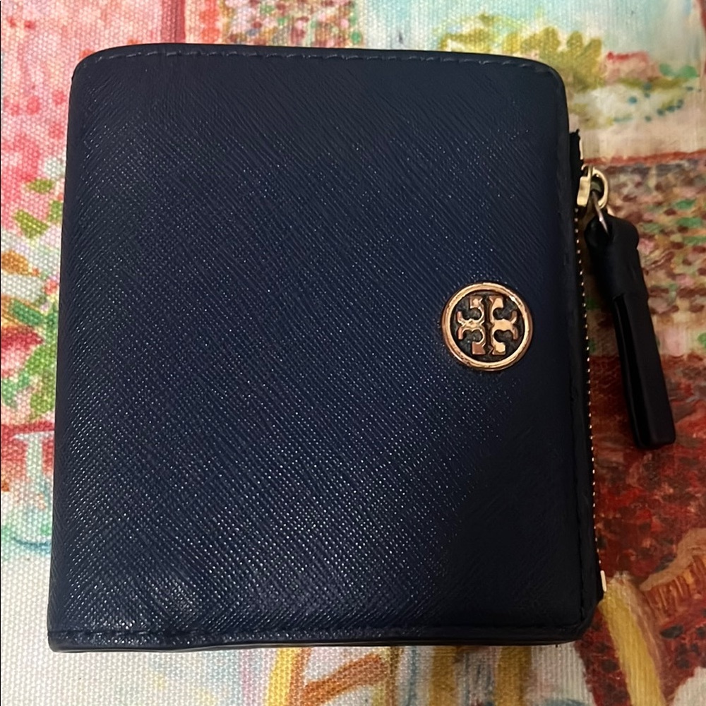 Tory Burch Midnight Blue Wallet with Gold Accent